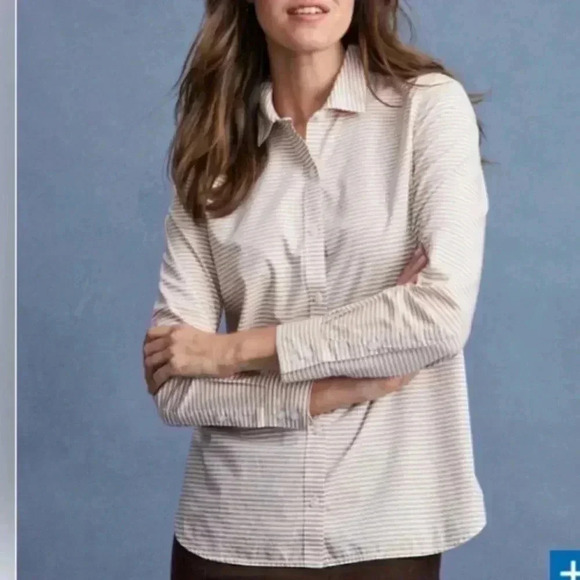 Garnet Hill pink and white stripe button front essential organic cotton - Picture 1 of 7